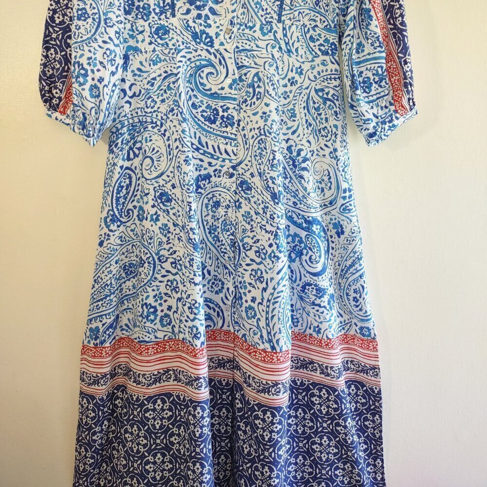 ZARA Paisley Floral Linen Maxi Dress Euro Summer Boho Beach Resort Size Small - Picture 8 of 13
